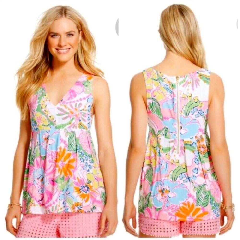 Lilly Pulitzer Pink Multi Floral V-Neck Sleeveless Blouse